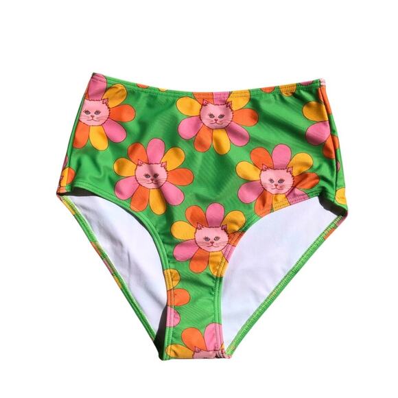 ModCloth x Marisol Muro NIP Green Petals Cats Sara High-Waisted Bikini Bottom LG - Picture 5 of 14